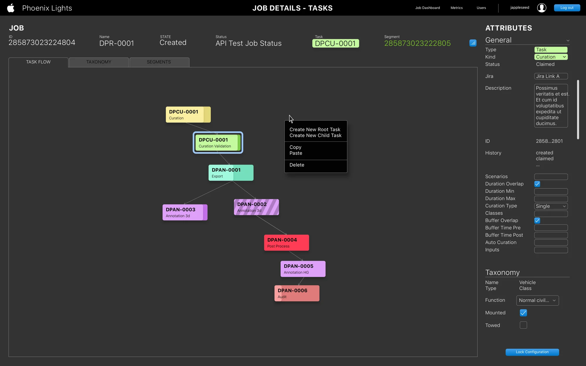 Phoenix Lights — task dependency node graph